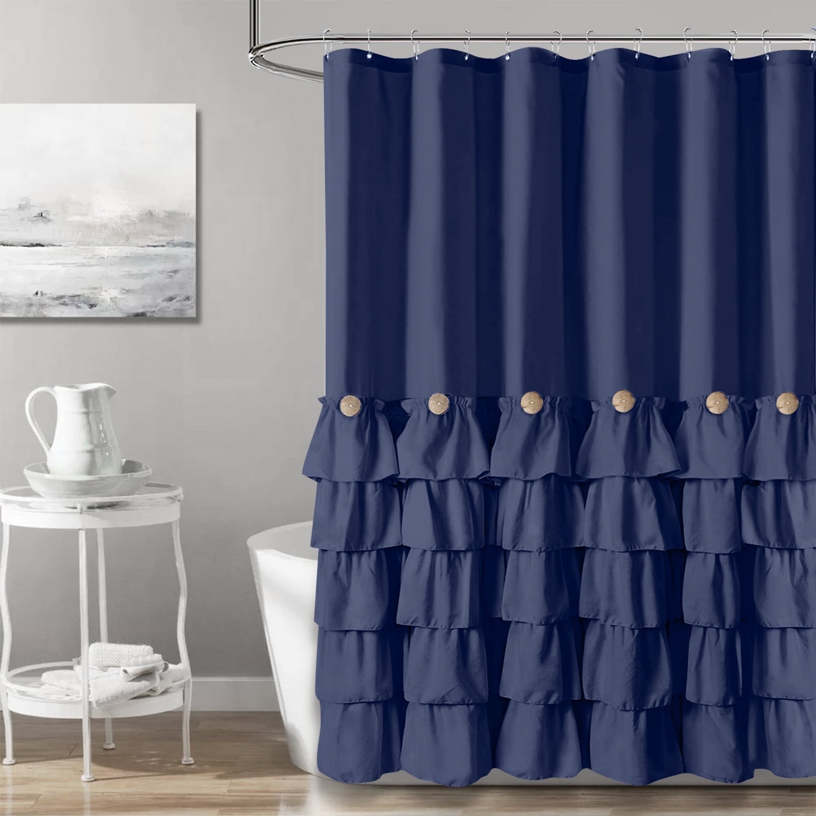 Seasonwood Blue Farmhouse Shower Curtains,Fabric Cute Ruffle Shower ...