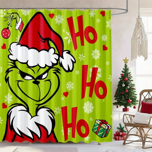 Seasonwood Christmas Shower Curtain for Bathroom Holiday Waterproof Polyester Fabric Decor With 12 Hooks,72"x 72"