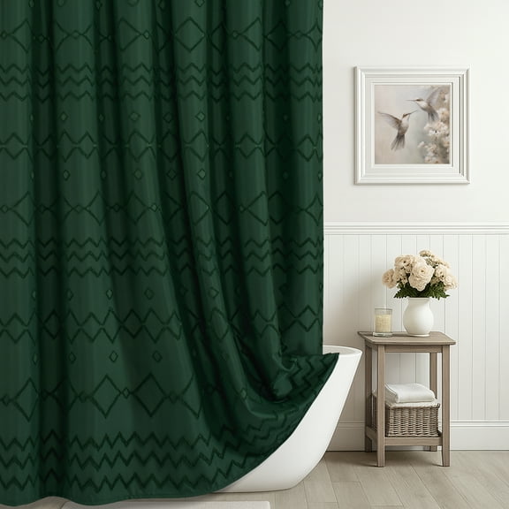 Seasonwood Dark Green Shower Curtain with Hooks,Extra Long Heavy-Duty Weighted-Hem Fabric Bathroom Curtain,Water-Repellent, Machine-Washable,72"x84"