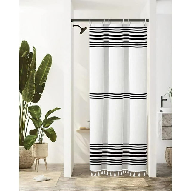 Seasonwood Farmhouse Shower Curtain Black and White Shower Curtain
