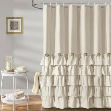 Seasonwood Farmhouse Shower Curtains Beige Ruffle Shower Curtain with Buttons & Ruffles for Bathroom,12pcs Hooks,72"x72"