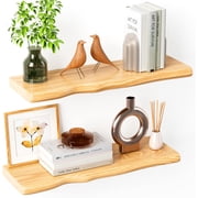 Seasonwood Rustic Farmhouse Floating Wall Shelf, 24 inch Live Edge Pine Wood Wall Mounted Shelf for Bathroom Living Room Bedroom Kitchen, Natural, 2pcs