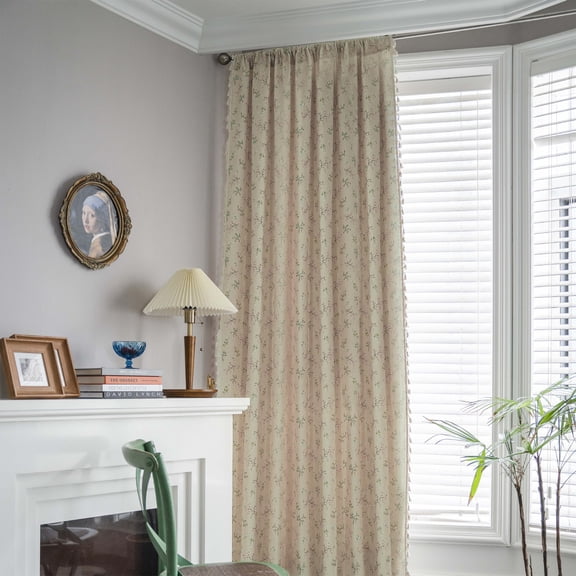 Seasonwood Floral Curtains Semi-Blackout Linen Curtains for Living Room, 108 Inch Farmhouse Rod Pocket Curtains,Beige,52" x 108"
