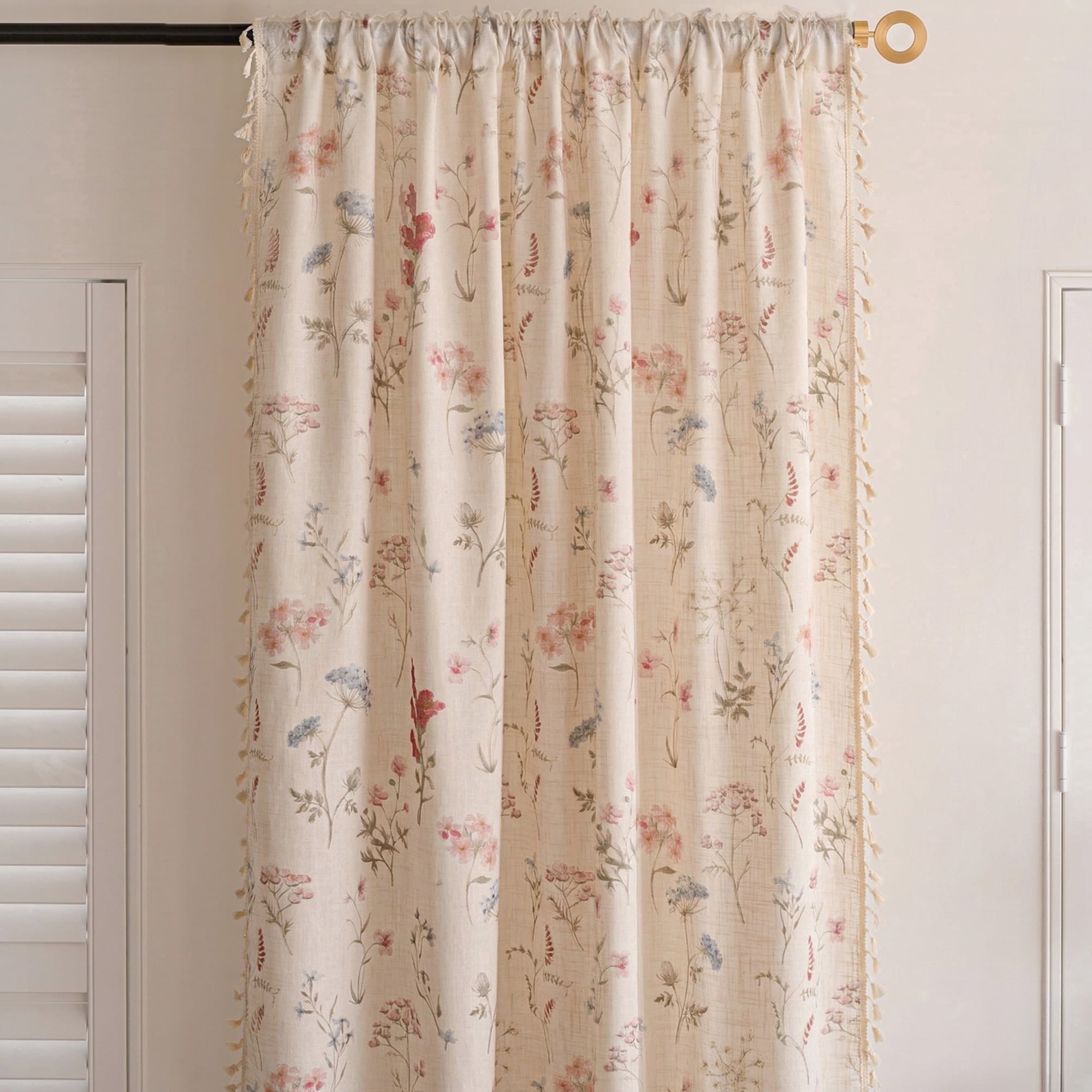 Seasonwood Floral Curtain for Living Room, 108 Inch Farmhouse Semi-Blackout Curtain,1 Panel,Beige,52" x 108"