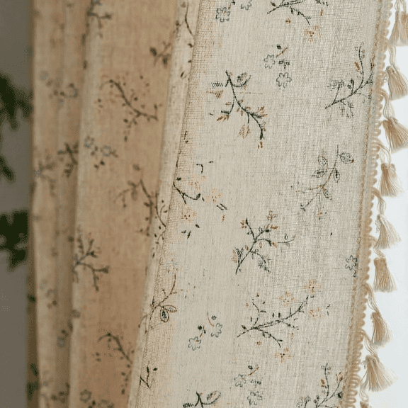 Seasonwood Floral Curtains for Living Room,Semi-Blackout Linen Curtains,1 Panel,52" x 84"