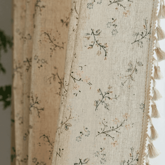 Seasonwood Floral Curtains for Living Room,Semi-Blackout Linen Curtains,1 Panel,52" x 84"