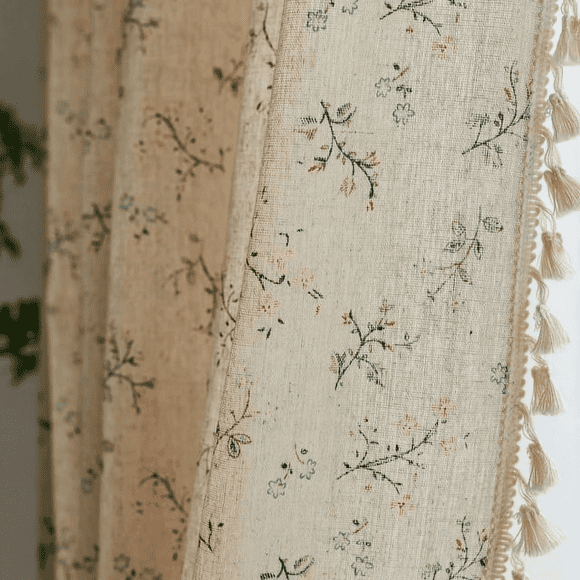 Seasonwood Floral Curtains for Living Room,Semi-Blackout Linen Curtains,1 Panel,59" x 84"