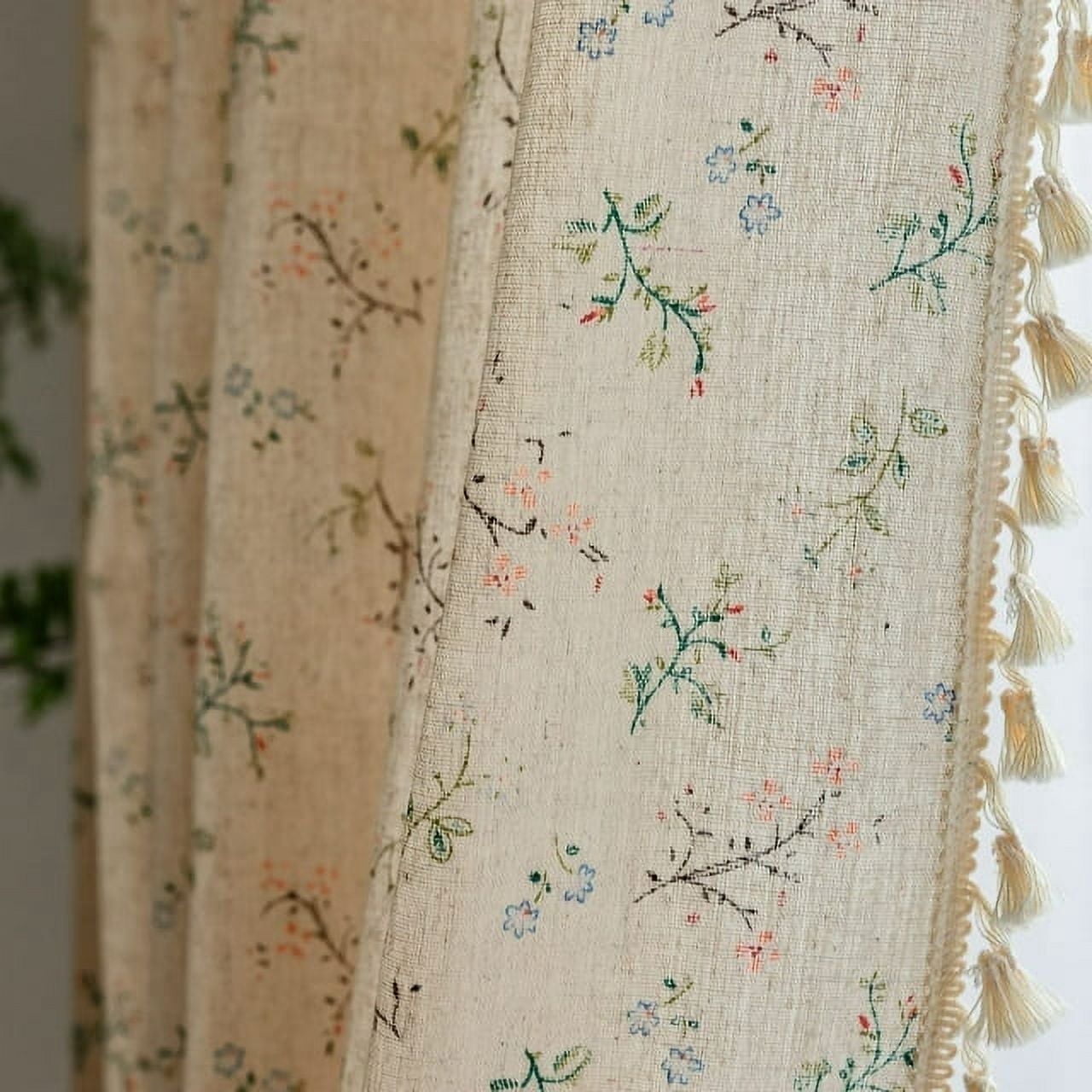 Seasonwood Floral Curtains for Living Room Semi-Blackout Farmhouse Linen Curtains Beige 1 Panel,52" x 84" - Walmart.com