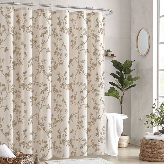 Seasonwood Floral Linen Look Shower Curtain, Vintage Bathroom Shower Curtain, Beige, 72" x 72"
