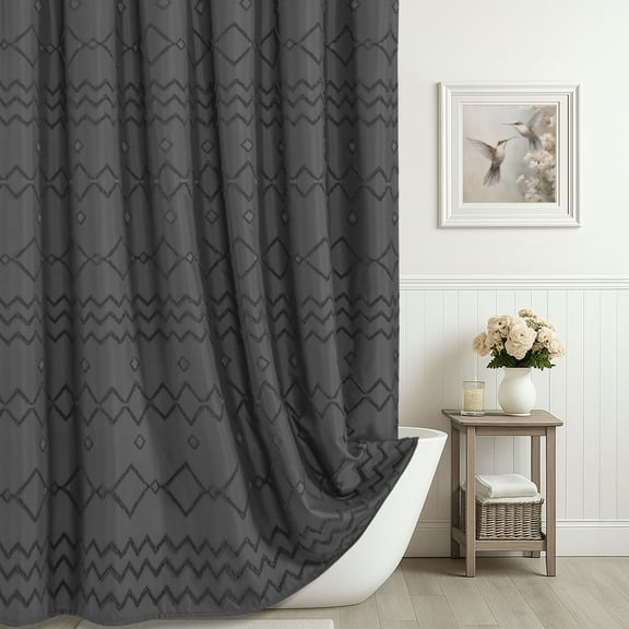 Seasonwood Gray Shower Curtain Boho Woven Modern Farmhouse Fabric Shower Curtain 72 x 84 Gray