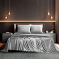 thumbnail image 1 of Seasonwood Microfiber Satin Gray Sheets Full Size Luxury Silk 4 Piece Bed Sheets, 1 of 7