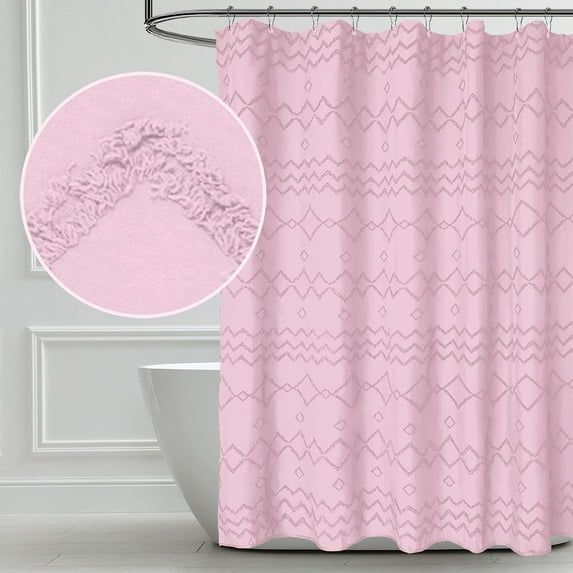Seasonwood Pink Shower Curtain Tufted Art Shabby Chic Embroidery Geometric Bohemian Cute 72'' x 72''