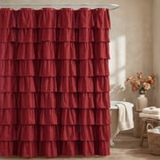Seasonwood Ruffle Shower Curtain,Burgundy Fabric Bathroom Curtain for Farmhouse Style,72" x 72"