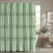 Seasonwood Ruffle Shower Curtain,Green Tiered Fabric Bathroom Curtain for Farmhouse Decor,72 x 72 Inch