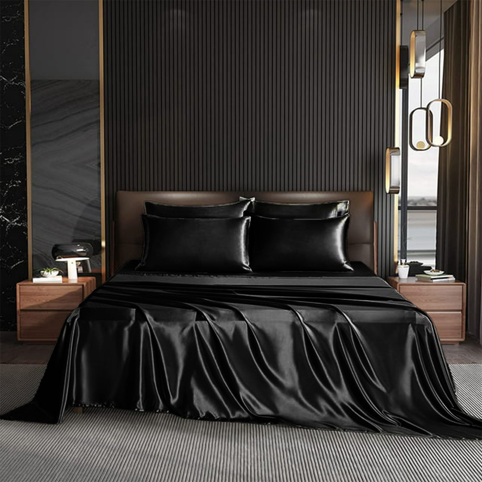 Seasonwood Satin Sheets Set Queen Size 4 Pieces 1800 Microfiber 2