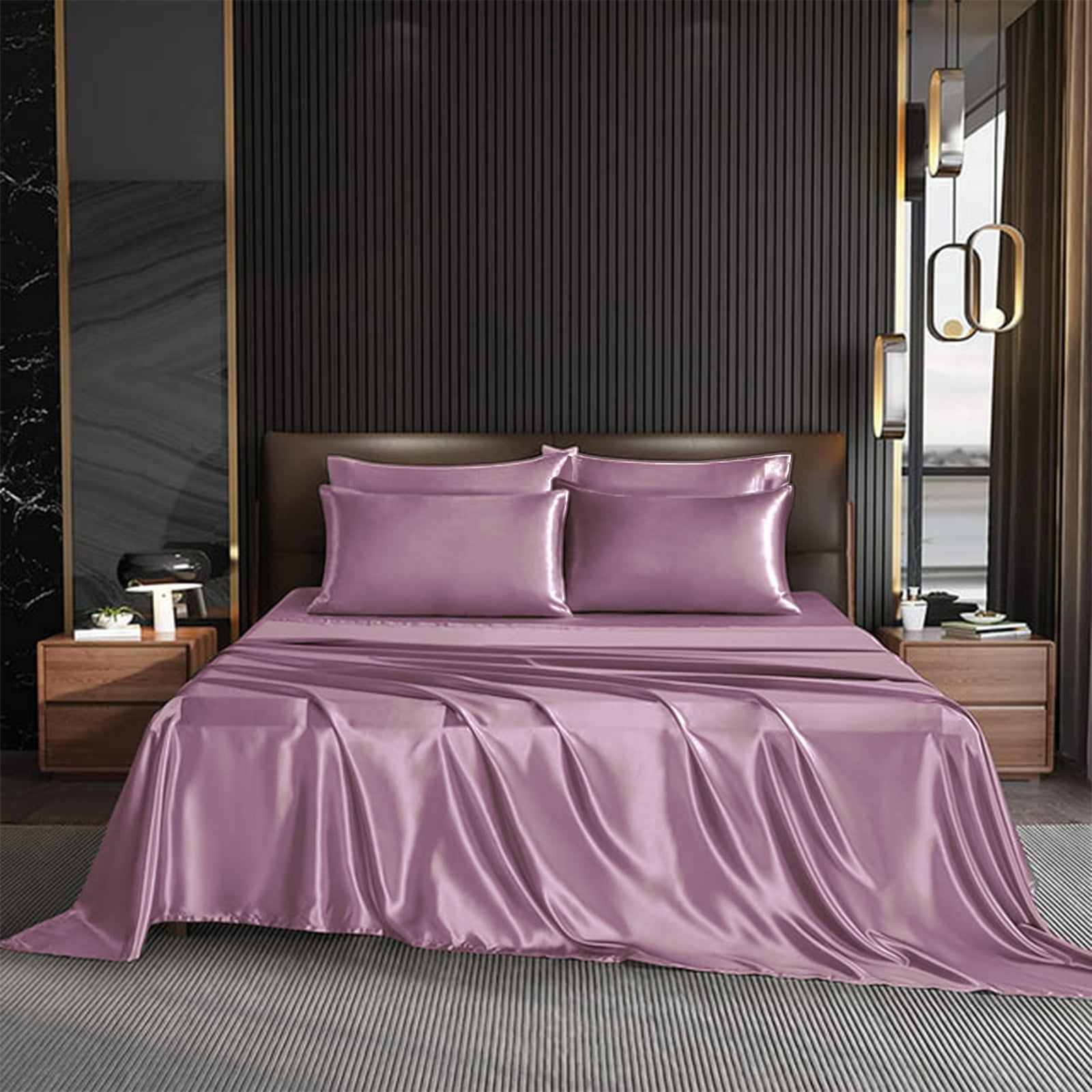 Seasonwood Satin Sheets Set Queen Size 4 Pieces 1800 Microfiber 2