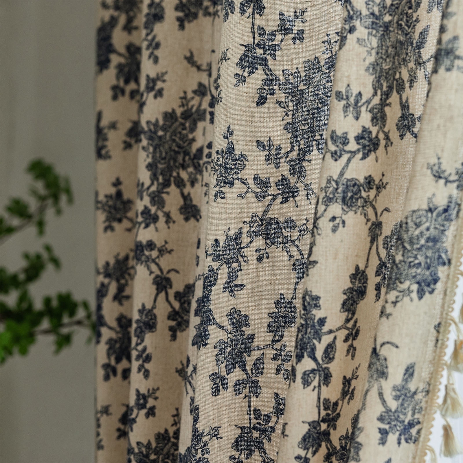 Seasonwood Farmhouse Curtain for Living Room, 1 Panel Semi-Blackout Curtain,Beige,52" x 72"