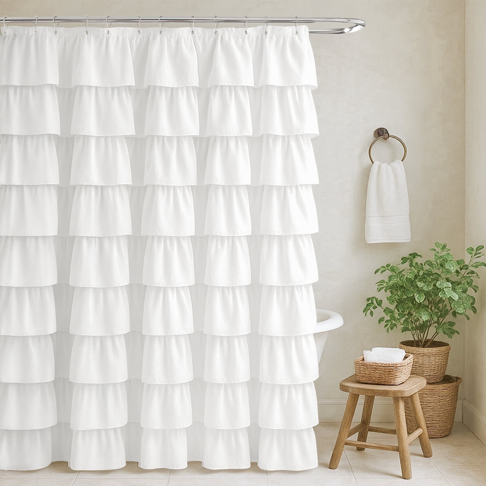 White Ruffle Shower Curtain