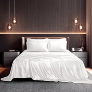 Seasonwood Bed Sheets,Queen Size Soft Satin Sheet Set,4 Pieces, White deal from Walmart
