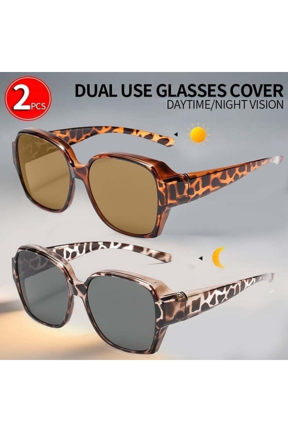 Oversized Day/Night Driving Glasses Wraparound Sunglasses,Anti Glare Polarized Wraparounds,2 Pack