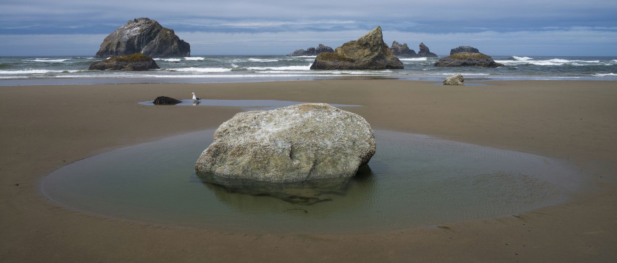 Seastacks at low tide Bandon Coos County Oregon USA Canvas Art - Panoramic Images (27 x 9)