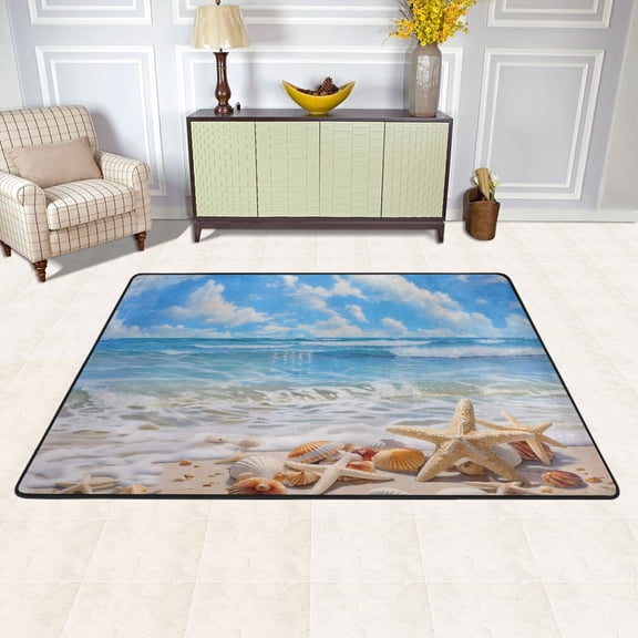 Seastar Seashell on Beach Area Floor Mats 36" x 24" Soft Non-Slip Large Rugs Nursery Memory Foam Carpets Living Room Doormat for Bedroom Dinning Decor
