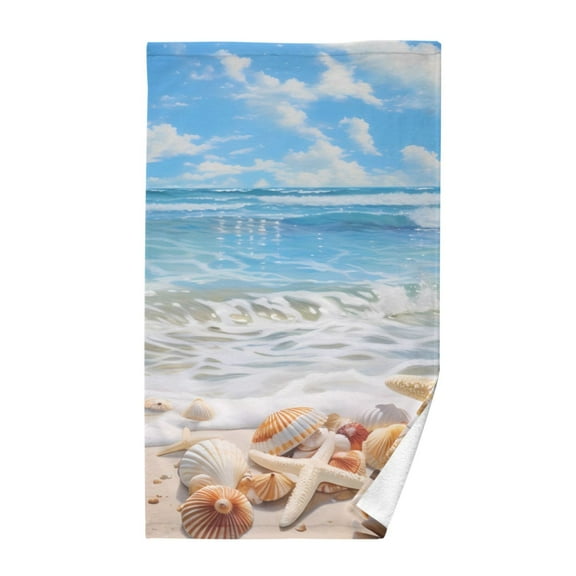 Seastar Seashell on Beach Cotton Face Towels Absorbent Hand Towel Soft Bathroom Towel for Kitchen Hotel Decoration