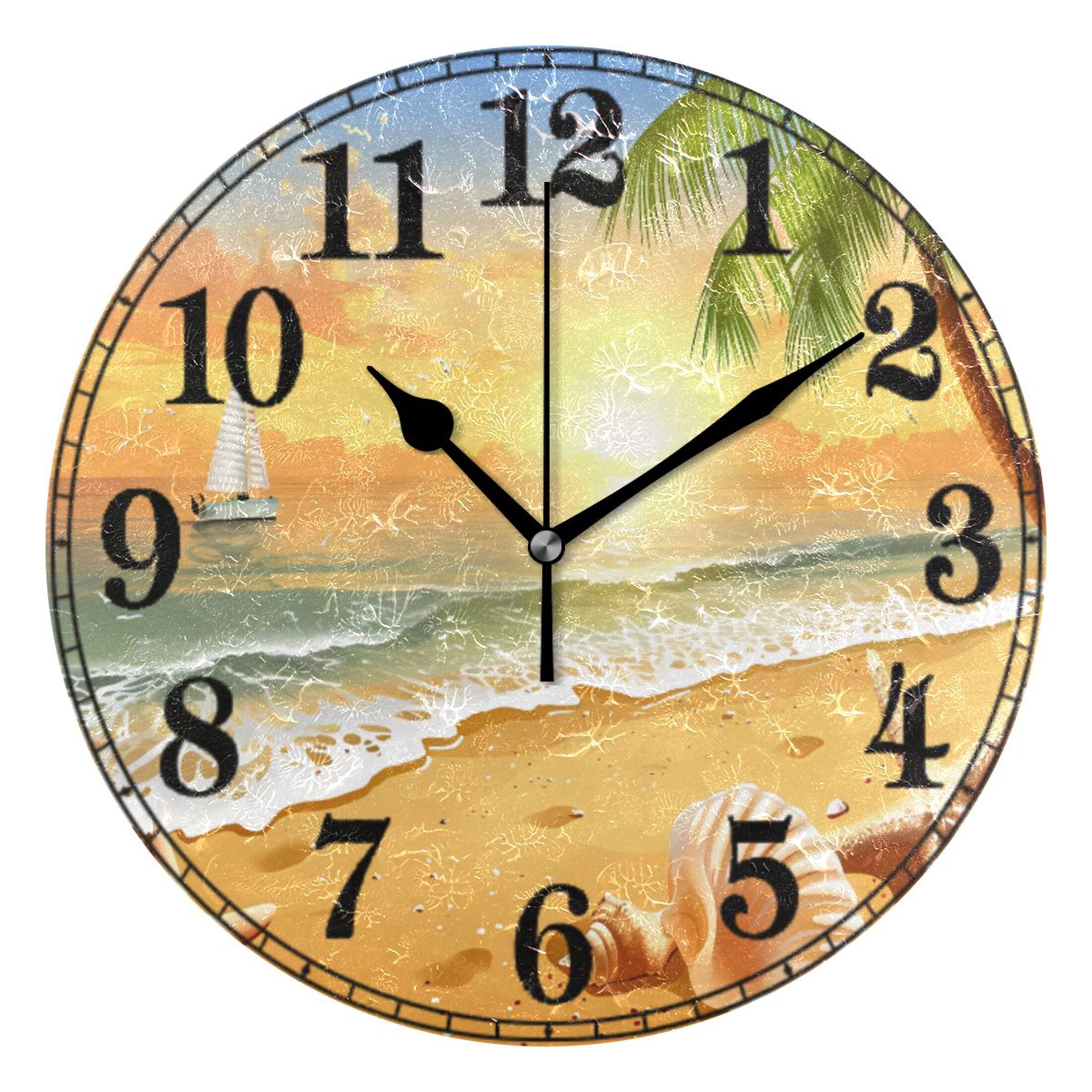 Seastar Seashell with Sunset 10" Silent Wall Clock Non-Ticking Battery ...