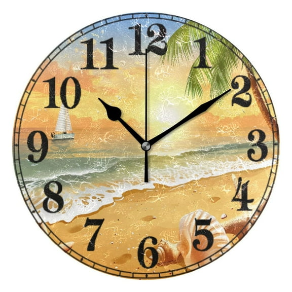 Seastar Seashell with Sunset 10" Silent Wall Clock Non-Ticking Battery Clocks