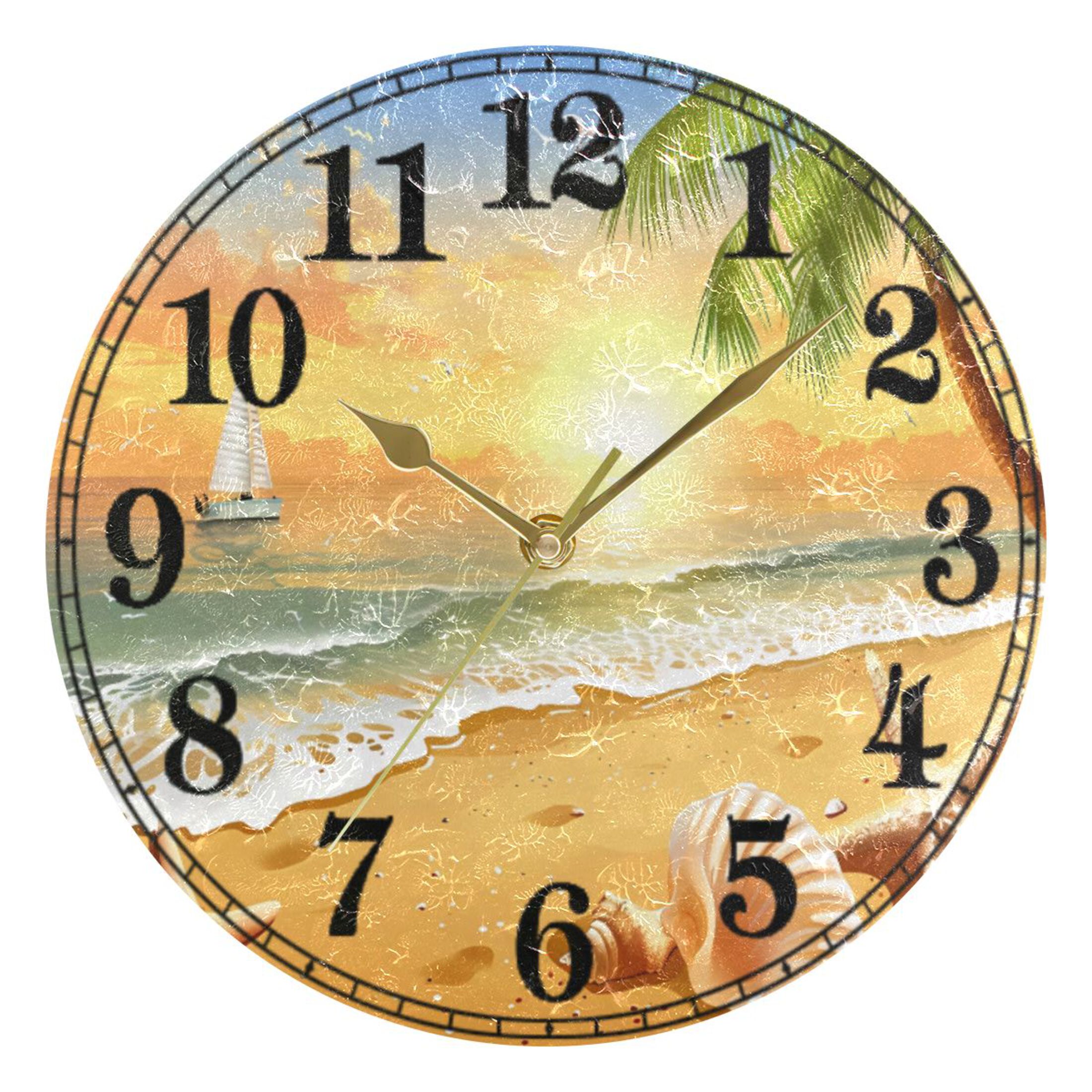Seastar Seashell with Sunset Silent Wall Clock 10" Non-Ticking Battery ...