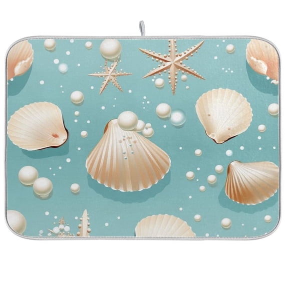 Seastar Seashells Dish Drying Mat Microfiber Kitchen Pad Large Counter Absorbent Dish Mats Drainer Rack 18"x24"