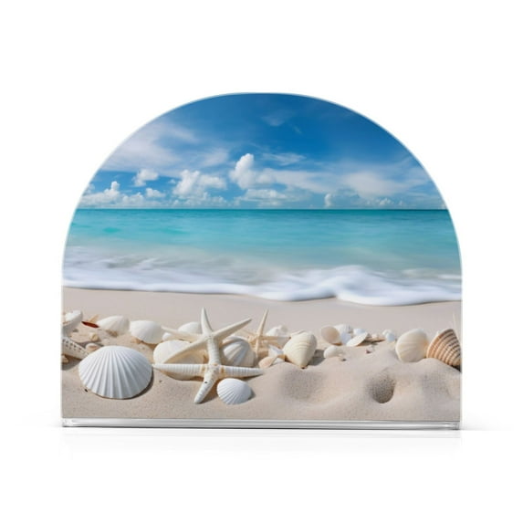 Seastars Seashells on Beach Acrylic Napkin Holder Clear Paper Tissue Dispenser Kitchen Dining Room Bathroom Party Hotel