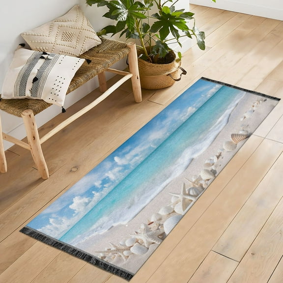 Seastars Seashells on Beach Bedroom Runner Rug 2'x6' Hallway Area Rugs Non Slip Entryway Runner Carpet with Tassels Living Room
