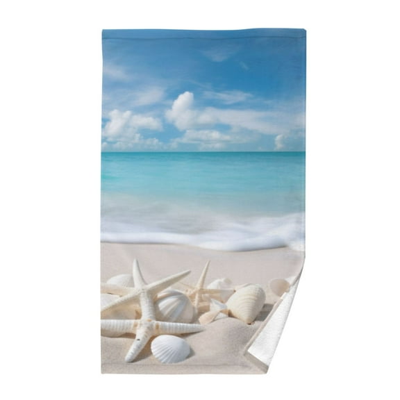 Seastars Seashells on Beach Cotton Face Towels Soft Hand Towel Absorbent Bathroom Towel for Kitchen Hotel Decoration