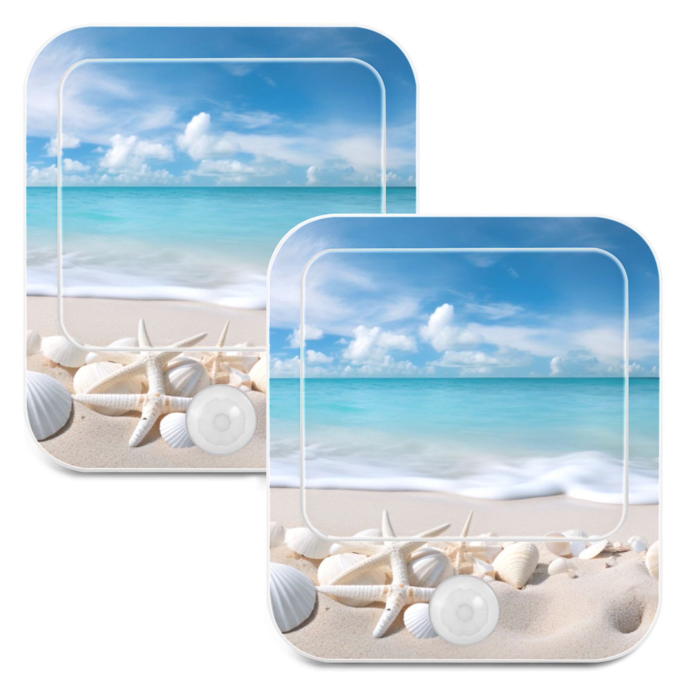 Seastars Seashells on Beach LED Motion Sensor Night Light Plug into Wall 2 Pack Auto Dusk to Dawn Adjustable