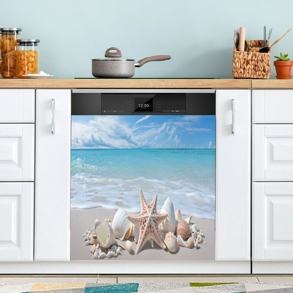 Seastars on Beach Magnetic Dishwasher Cover Magnet Refrigerator Dishwasher Sticker Home Decorative Art Kitchen Panel Decal 23x26 Inch