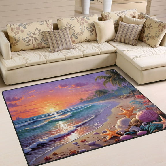 Seastars on Sunset Beach Area Rugs Soft Non-Slip Floor Mats Large Nursery Carpets Doormat for Living Room Bedroom Hotel Decor 63"x48"
