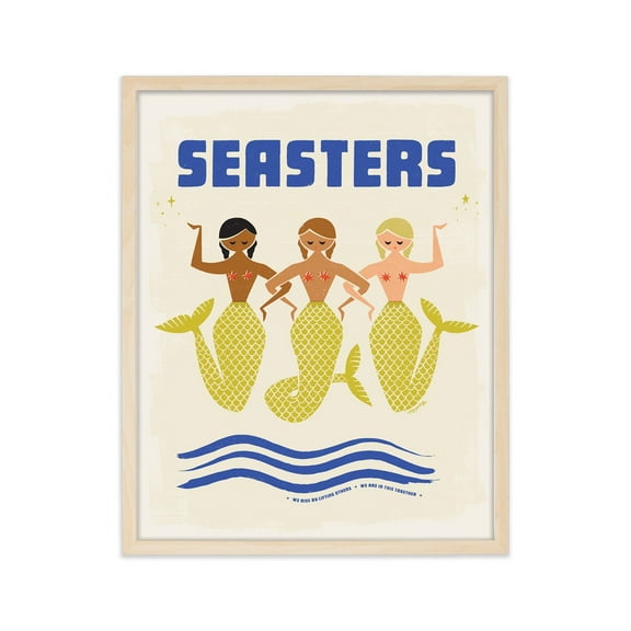 Seasters 3, Mermaids, Sisters, Women Of The Sea, Women Empowerment, We Rise By Lifting Each Other Up Retro Art Print Illustration Wall Art, Modern Wall Decor, 8x12 UNFRAMED