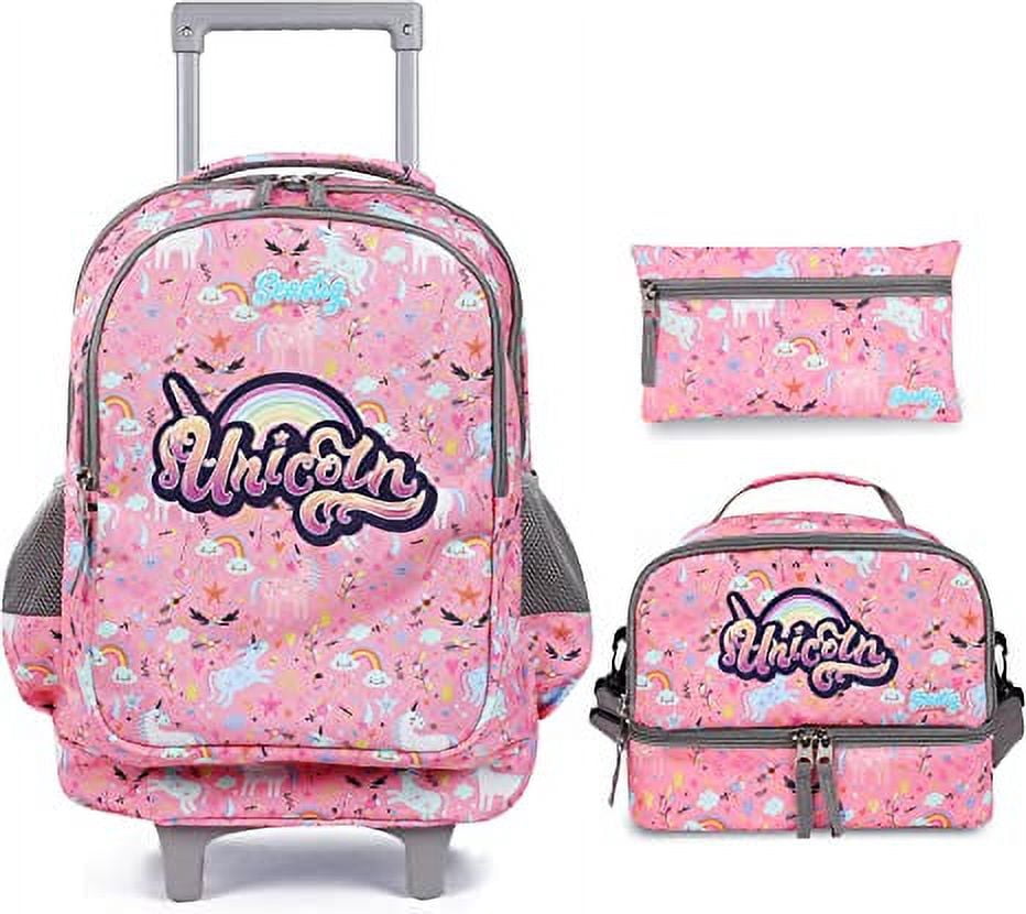Seastig 18-Inch Clear Rolling Backpack For Kids | Durable TPU, Large Compartments, Purple