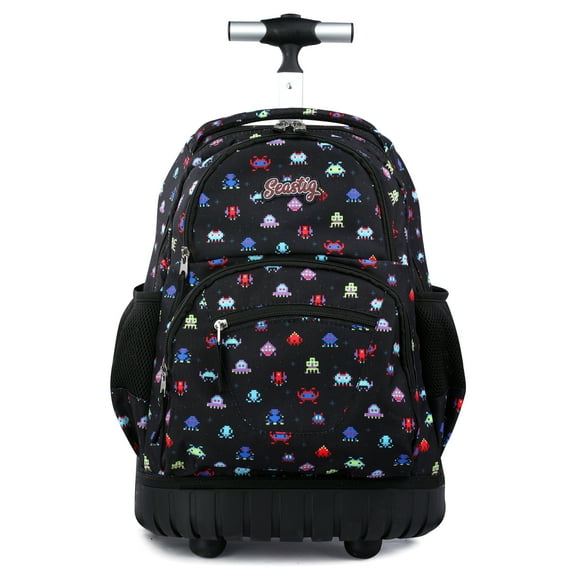 Seastig Unisex Rolling Backpack, Foldable, Durable Polyester, 16-Inch, Black