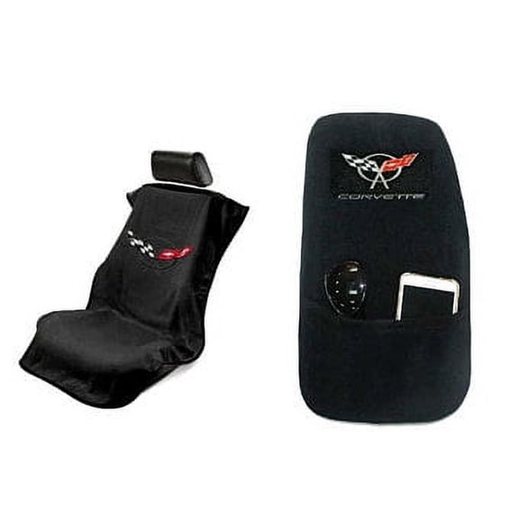 Seat Armour - Seat Protector Cover/Towel & Console Cover with C5 Corvette Logo - Black