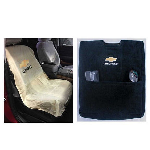 Seat Armour - Seat Protector Cover/Towel & Console Cover with Chevy Bowtie Logo - Console Fits Bucket Seat 07-13