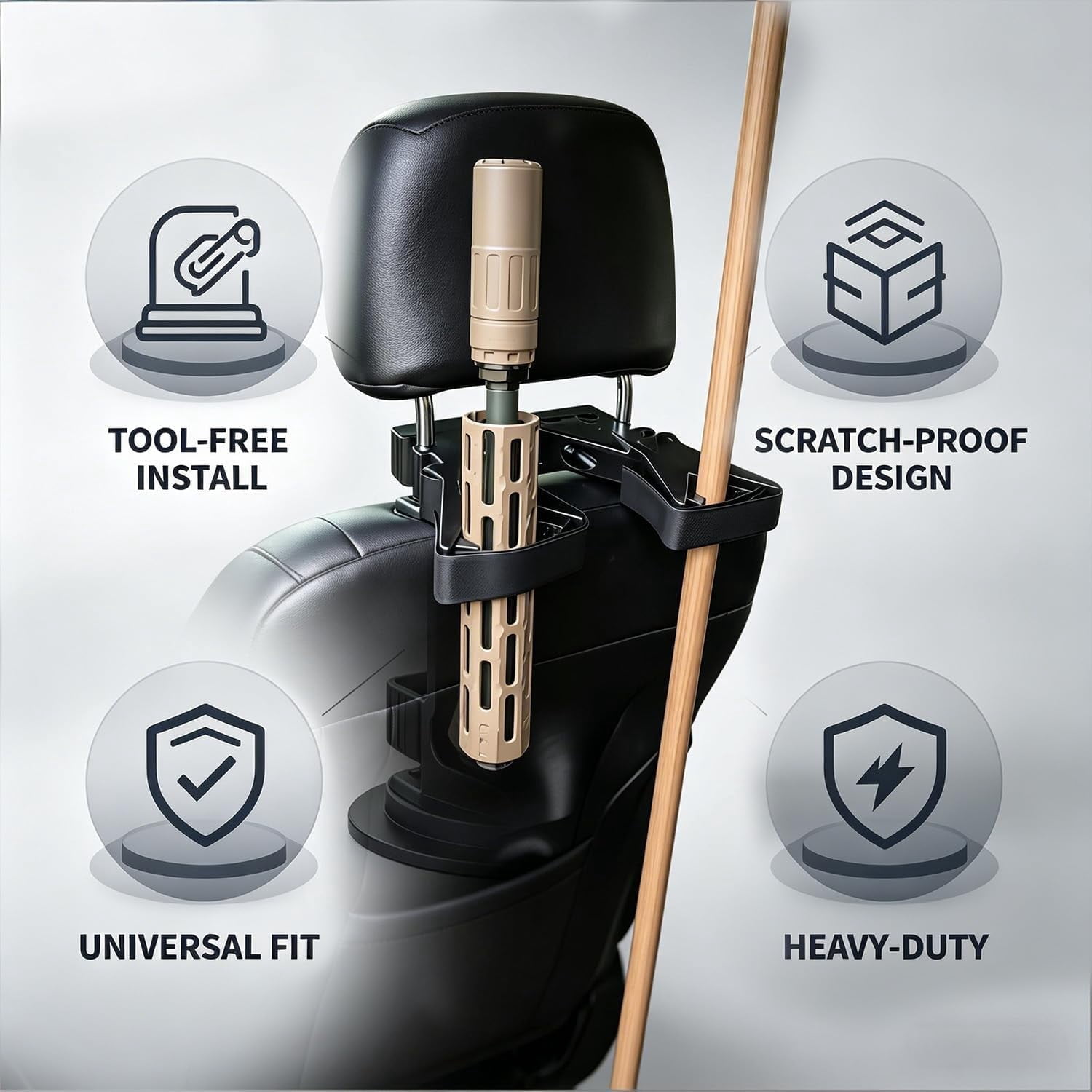 Seat Back Gun Rack Adjustable Headrest Mount for Vehicle