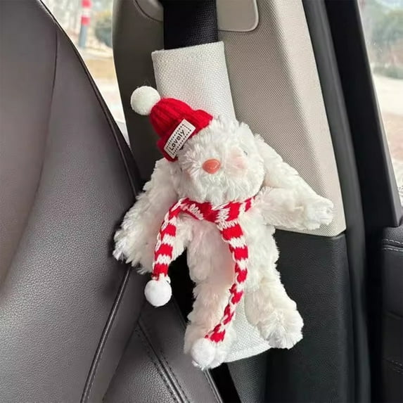 Seat Belt Cover, Cute Bunny Shoulder Pad, Soft Faux Sheepskin Car Seat Belt Cushion for Adults Comfort(Red)