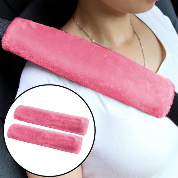 Seat Belt Covers, Sheepskin Seat Covers, Seatbelt Covers, Plush Wool, 12X2 In, Car Shoulder Pads, Car Seat Shoulder Strap Pads, Rose Pink, Automotive Gear, 1 Pair