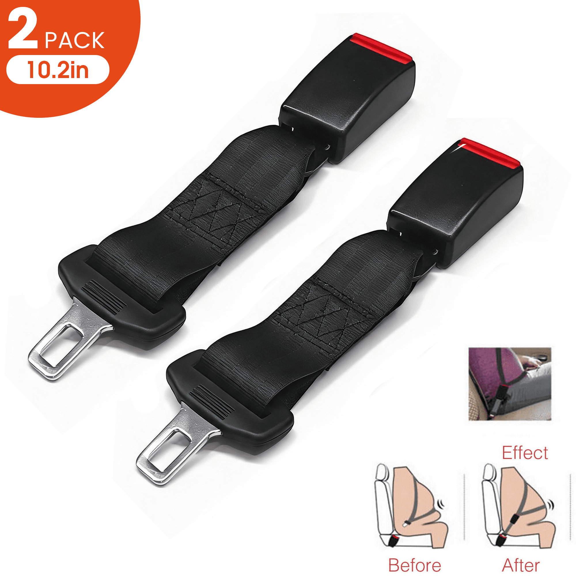 2 Pack Car Seat Belt Extender with Metal Buckle, 10.2 Inch Universal Seatbelt Extension for Most Vehicles