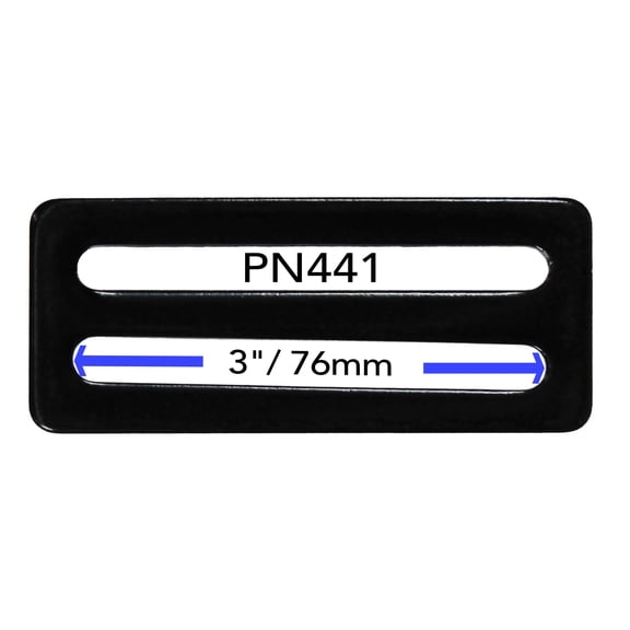 Seat Belt Hardware Steel 3-inch Tri-Glide Webbing Slot Slide Adjuster (PN441, 3.0", Black, Qty: 2 Slides)