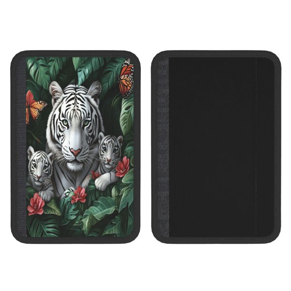 Seat Belt Shoulder Pad 2 Pack, 7.8x11.8in Neoprene Comfort Cover For Car Safety Belt, Adjustable Soft Protector For Bag Strap Tiger Jungle Butterfly Flower