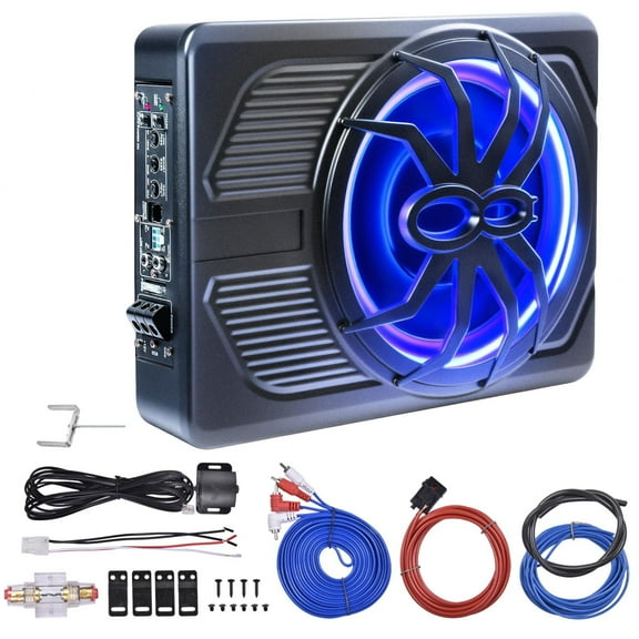 Under Seat Car Subwoofer 800W Active Powered Underseat Subs with Amp Ultra-Thin 10 Inch Car Audio Subs Aluminum Shell Design for Vehicles with Limited Space