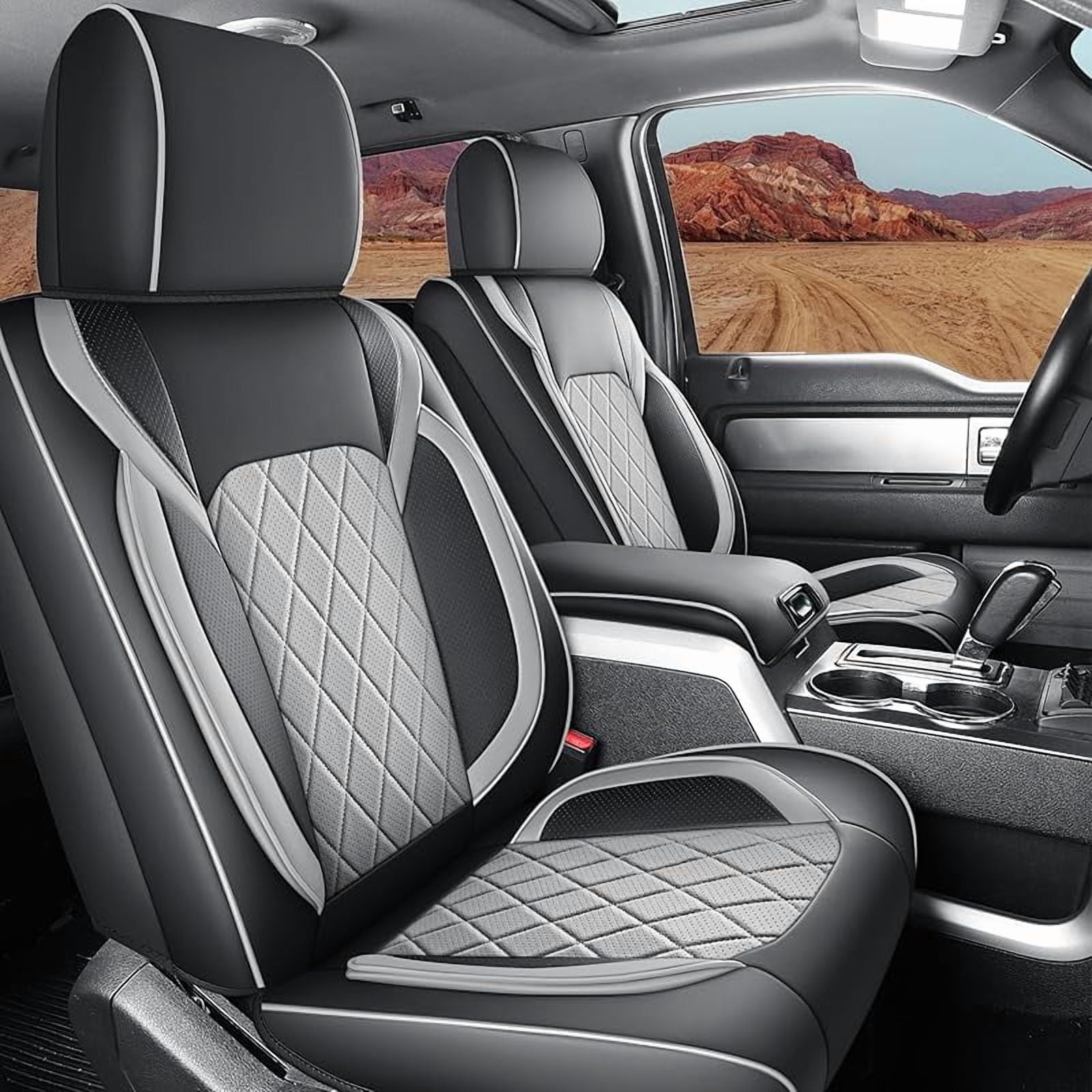 Seat Covers for 2009-2025 Ford F150 SuperCrew & 2017-2025 F250/F350/F450 Super Duty Crew Cab Pickup XL XLT Lariat King Ranch | Custom-Fit Front Seat Covers(Beige)